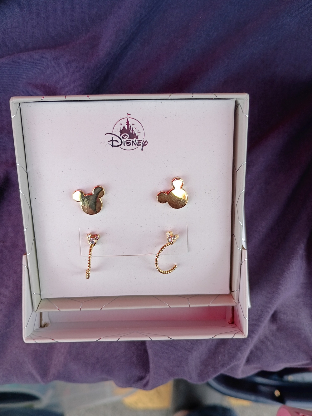 Disney Gold Mickey Stud & Chain Earrings Set
